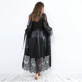 Women's Ice Silk Lace Robe – Long Sexy Kimono Nightgown Sleepwear - Himpall